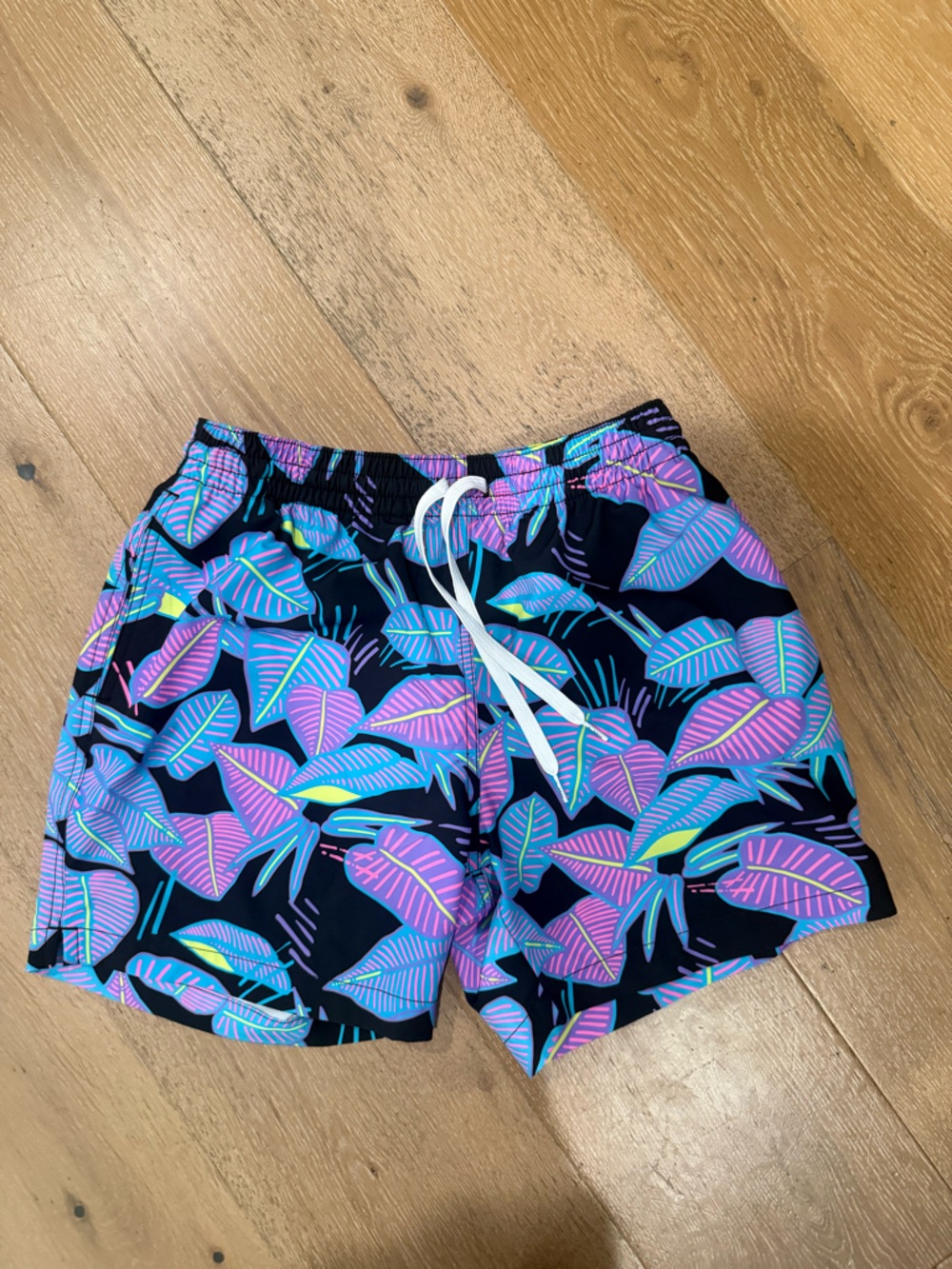 Chubbies Black Swim Shorts with Pink & Blue Leaf Printing -adult small